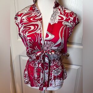 Women's Red Floral Tie-Front Blouse